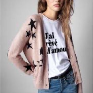Zadig & Voltaire Mirka Star Cashmere Cardigan Pink XS $548 Retail